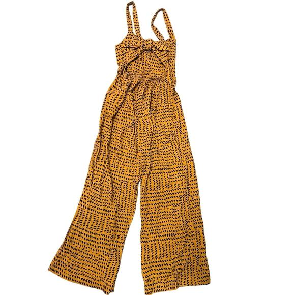 UO Ashley Linen Leopard Print Button Tie-Back Wide Leg Jumpsuit Size Medium - Picture 5 of 8